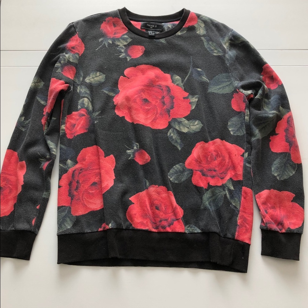 Forever 21 Black sweater shirt with red roses